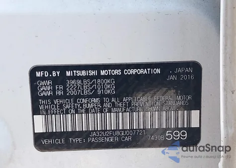 2016 Mitsubishi Lancer Es from USA, damaged, VIN JA32U2FU8GU007721